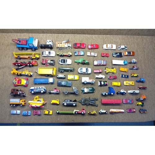 253 - Large quantity of play worn die-cast cars including Corgi and Matchbox.