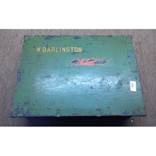 255 - Wooden Box with a large quantity of vintage play worn die-cast cars.