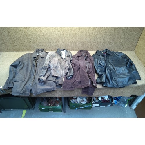 297 - Four vintage leather jackets including Helium Extra large, Sardar Large, Morena XL and one other.