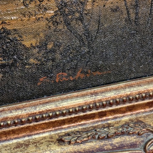 301 - Signed oil on canvas painting of a shore line. 58cm x 48cm.