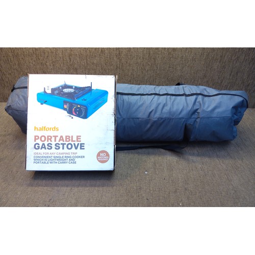 313 - Large tent and a Halfords portable gas stove.