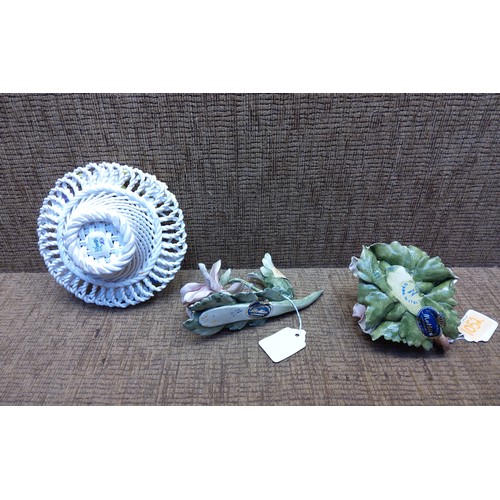 1042 - Crown Staffordshire floral posy bowl and a pair of vintage Capodimonte candle holders.