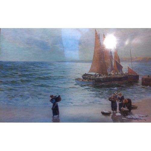 381 - Two vintage framed prints of Fishing scenes 68cm x 53cm.