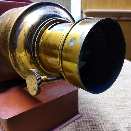 676 - Antique metal magic lantern.