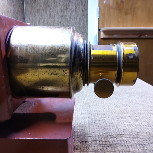 676 - Antique metal magic lantern.
