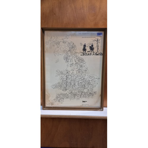 The fox hunts of England, Wales and Scotland framed map.