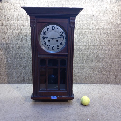 490 - Large antique tower Mahogany wall clock.