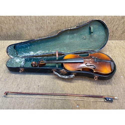 6 - Vintage Violin and bow in case.