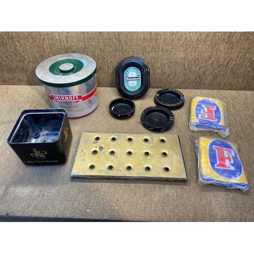 9 - Brewery/Bar items including a Smirnoff Ice bucket vintage ash trays and a brass drip tray.