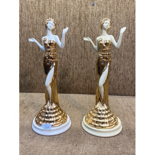 1237 - pair of heavy gold gilded art Nouveau figures 42cm tall.