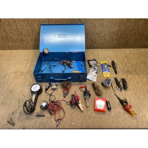 18 - Metal Talco tool box full of electrical testing equipment.