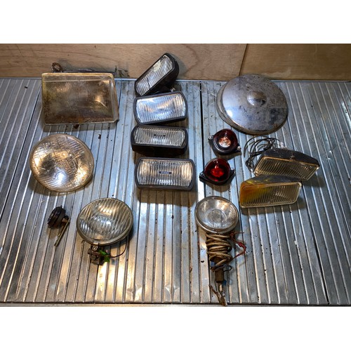 28 - Selection of vintage car lights including Raydoyt, Lucas and Ring lights.