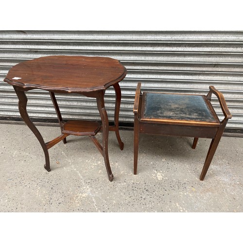 58 - Vintage side table and upholstered Piano stool.