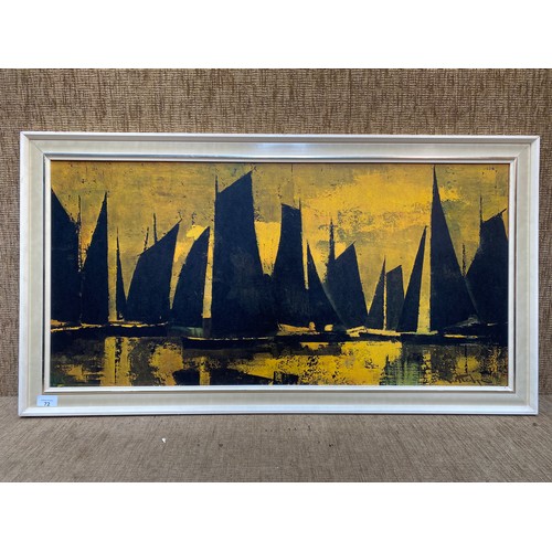 72 - William Rutledge 'Sails at Sunset' print . Large 1960s print in frame 100 x 54 cm .