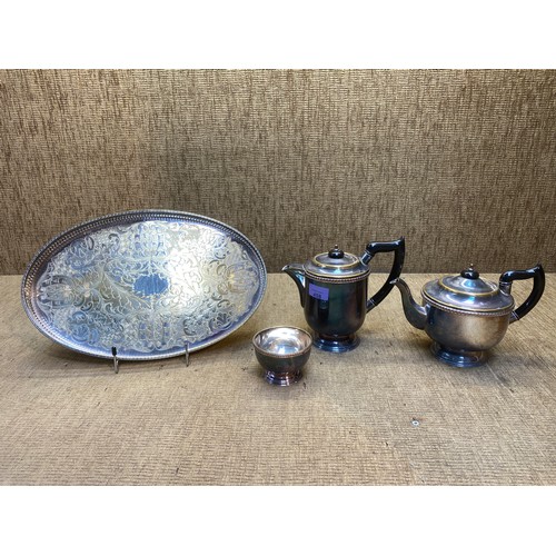 458 - Viners silver plate tea set on on a heavy silver-plated tray.