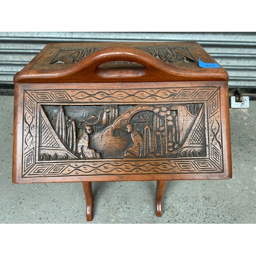 710 - Antique carved Oriental crafts storage / Sewing box on legs.