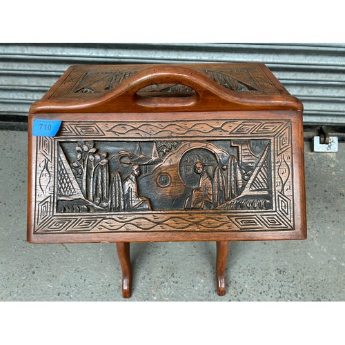 710 - Antique carved Oriental crafts storage / Sewing box on legs.