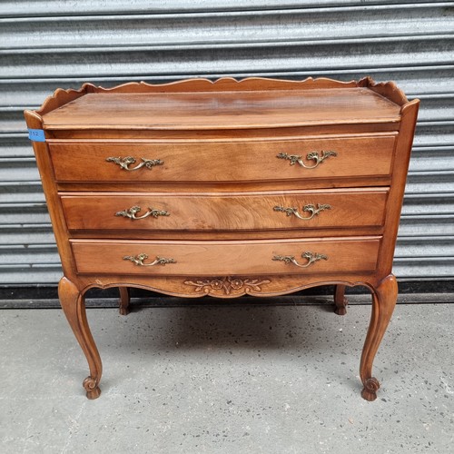 712 - Antique Louis XV style Walnut Three drawer chest.