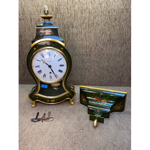 725 - Antique Swis Lumiswald wind up clock and shelf.