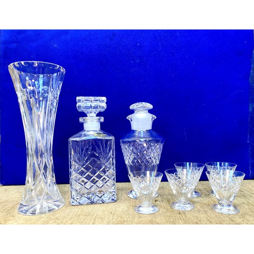 475 - Two quality lead crystal decanters made in west Germany . Five crystal sherry glasses and lead cryst... 