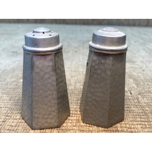 1058 - Antique English pewter salt and pepper shakers.