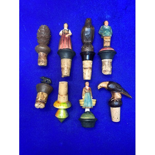 1247 - Eight Antique French wooden carved bottle stoppers.