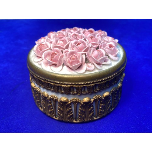 1248 - Gold guilted and porcelain French floral trinket box.