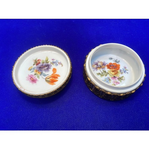 1248 - Gold guilted and porcelain French floral trinket box.