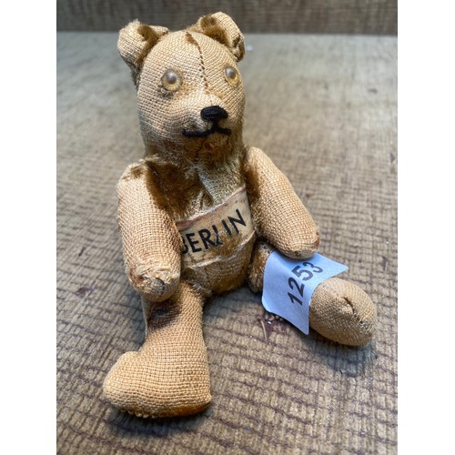 1253 - Antique German Berlin teddy bear with moving limbs straw filled 13cm tall.