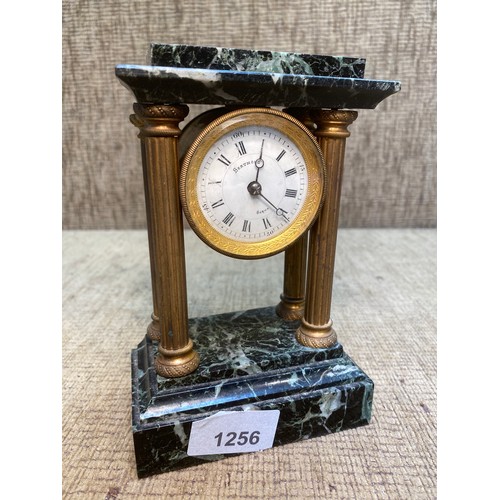 1256 - F. Berthoud Berne marble and brass antique mantle clock. Top marble piece loose, item will need some... 