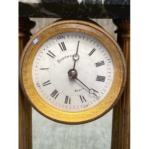 1256 - F. Berthoud Berne marble and brass antique mantle clock. Top marble piece loose, item will need some... 