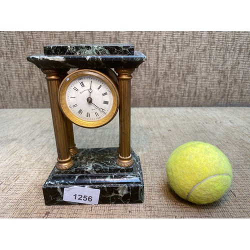 1256 - F. Berthoud Berne marble and brass antique mantle clock. Top marble piece loose, item will need some... 