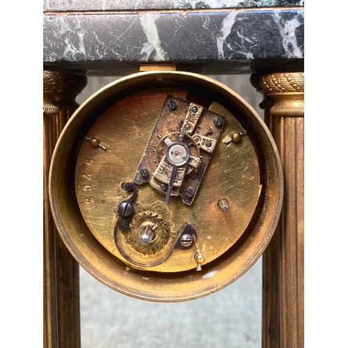 1256 - F. Berthoud Berne marble and brass antique mantle clock. Top marble piece loose, item will need some... 