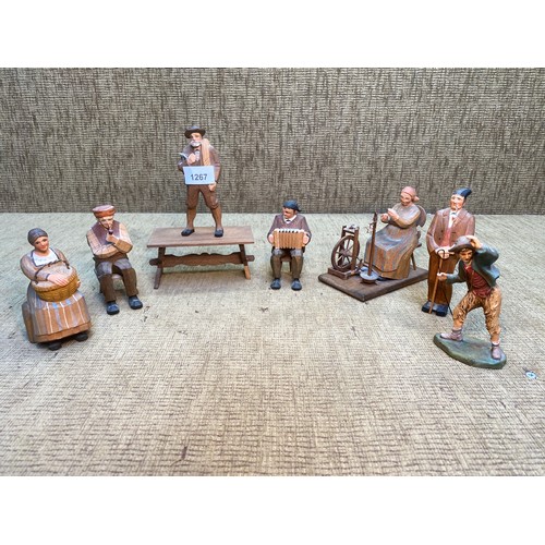 1267 - Collection of 7 antique German wooden carved figures.