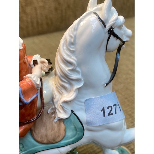 1271 - Nymphenburg Porcelain Bavaria Equestrian horse rider figurine. (slight damage to the reign)