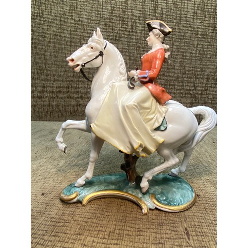 1271 - Nymphenburg Porcelain Bavaria Equestrian horse rider figurine. (slight damage to the reign)