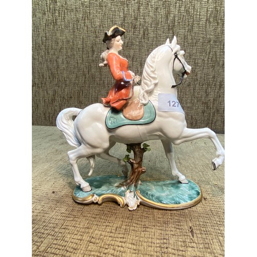 1271 - Nymphenburg Porcelain Bavaria Equestrian horse rider figurine. (slight damage to the reign)