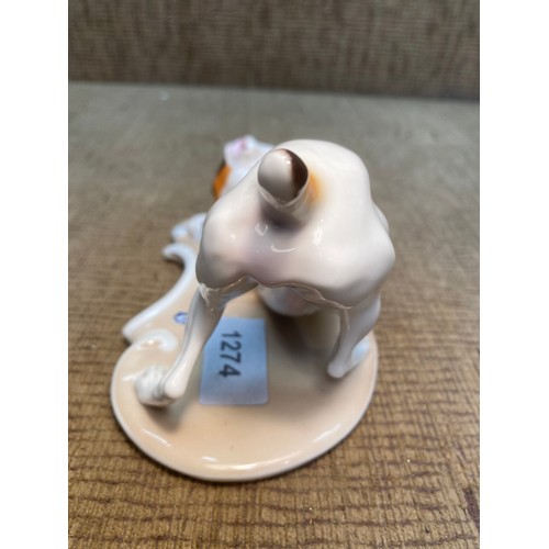 1274 - Nymphenburg fine porcelain Jack Russel dog statue.