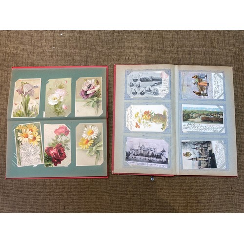 741 - Two antique postcard albums with approx. 140 German and Swiss postcards.