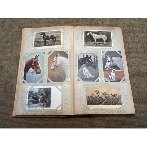 745 - Approx. 200 antique Equestrian postcards in postcard album.