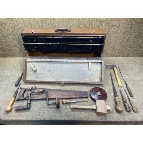 762 - Vintage wooden tool box full of vintage tools.