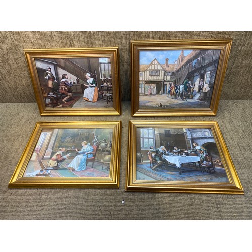 176 - Four Tudor style prints in gold gilt frames signed Pillard.