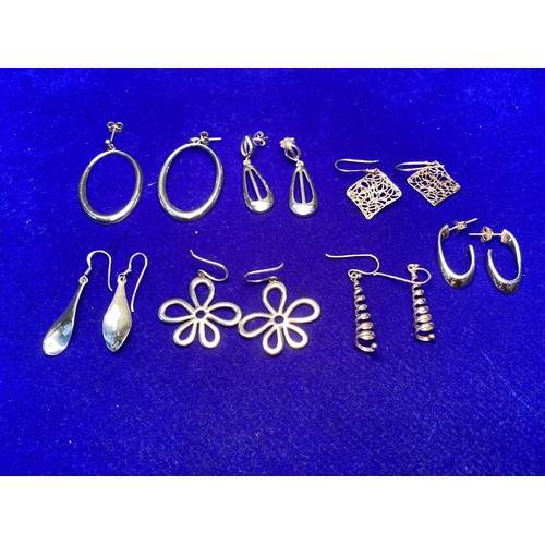 1087 - Seven pairs of earrings stamped silver and 925.