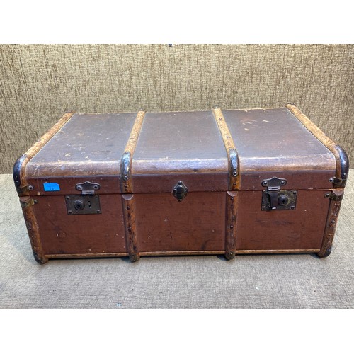 791 - Brown leather steamer trunk.