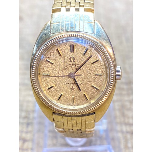 1092 - Omega constellation chromometer automatic 18ct gold Ladies watch working. 61.4g Working.