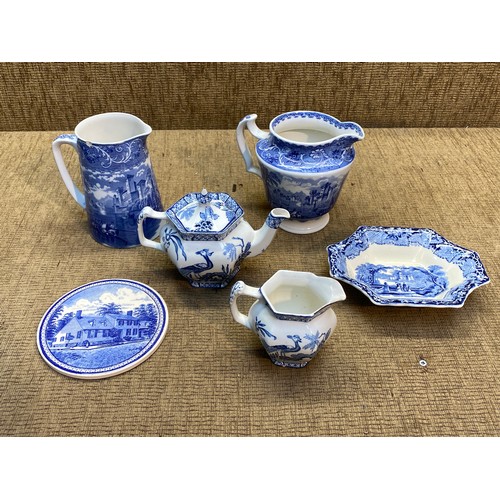 829 - Antique blue and white ceramic items from Gauldon , old English Staffordshire , Masons 
 and 'Yuan' ... 