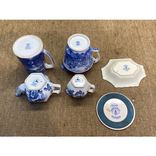 829 - Antique blue and white ceramic items from Gauldon , old English Staffordshire , Masons 
 and 'Yuan' ... 