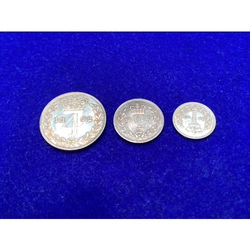 1101 - Three 1882 maundy coins 1d,2d,4d Uncirculated.