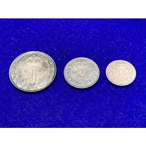 1102 - Three 1905 maundy coins 1d,2d,4d Uncirculated.