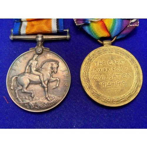 1105 - WW1 British War and Victory Medal awarded to 45813 Pte G S Spencer South Wales Borderers.